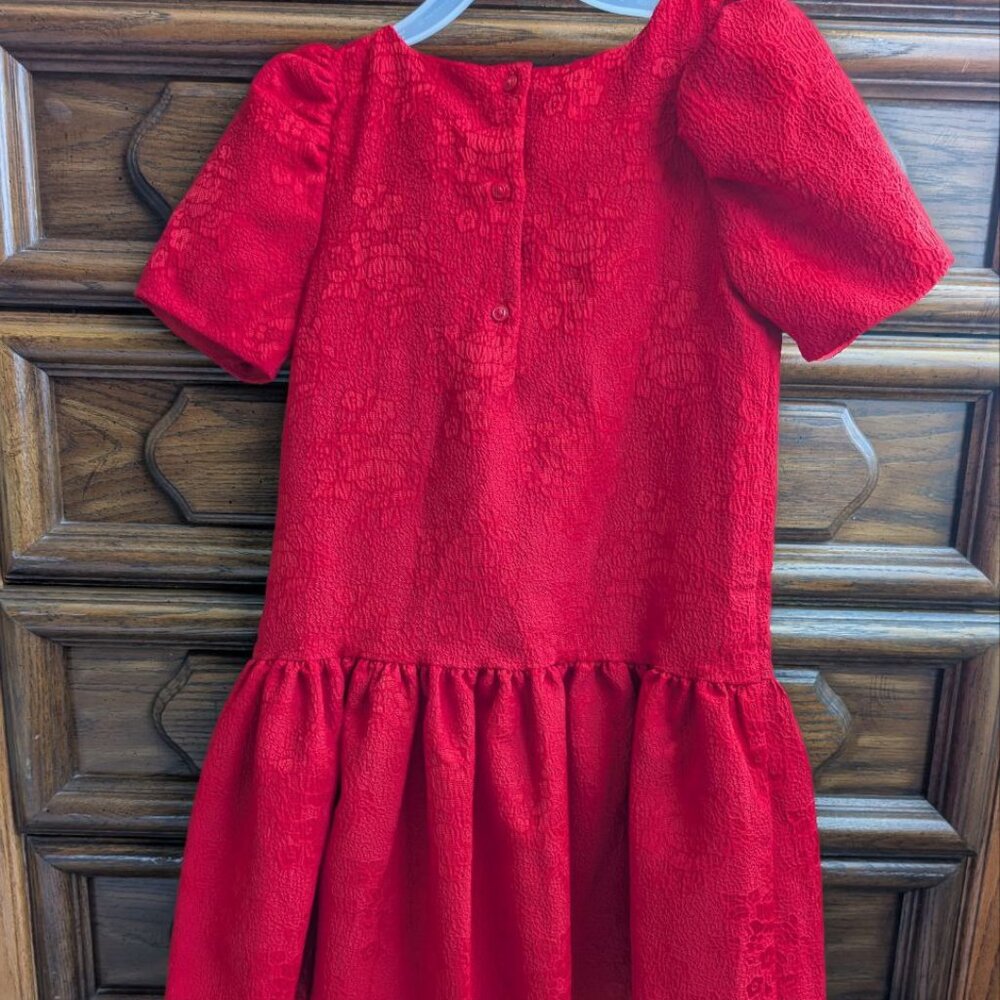 Janie and Jack Girls Rose Jacquard Dropwaist Dress Red Burgundy Size 8 - Picture 3 of 8